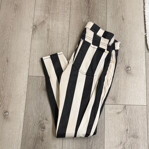 7 For All Mankind Black and Cream Striped Straight Leg Jeans